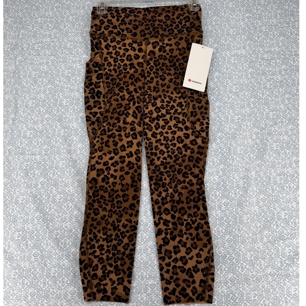 Lululemon Fast and Free High-Rise Tight 25 Leopard Print Brown Tan Size 6 LW6CPD